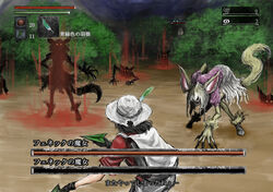  3girls animal_ears backpack bag bent_over black_gloves black_hair black_pantyhose blonde_hair bloodborne boots bush cardigan claws commentary_request dual_wielding feathers fennec_(kemono_friends) food fox_ears fox_tail from_behind fur_trim gloves hair_over_eyes hand_on_own_hip hat hat_feather health_bar helmet hiding holding japari_bun japari_symbol kaban_(kemono_friends) kemono_friends knees_together_feet_apart long_hair multiple_girls night ogamiya_jin outdoors pantyhose paper_airplane pith_helmet red_eyes red_shirt sandstar serval_(kemono_friends) shirt short_sleeves silhouette_demon standing summoning tail translated white_hat witch_of_hemwick yellow_legwear 