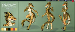  anthro anthrosaurs bone_jewelry bottomwear casual_nudity claws clothed clothing color_swatch digital_media_(artwork) dinosaur dromaeosaurid extinct featureless_chest female full-length_portrait hi_res loincloth model_sheet nude portrait predaguy prehistoric_species reptile scalie side_view snapjaw solo stripes tattoo theropod velociraptor 