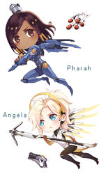  bodysuit gun mercy_(overwatch) overwatch pantyhose pharah tattoo weapon wings yuhuan 