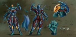  absurd_res anthro armor blue_body cephalopod coleoid feet female headgear helmet hi_res living_armor marea_(ostyeen) marine membrane_(anatomy) mollusk monster octopodiform octopus rayoutofspace solo suckers tentacle toes webbed_feet webbed_hands 