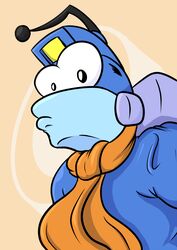  alan_foreman alien anthro blue_body environmental_suit freefall_(webcomic) low-angle_view male sam_starfall scarf solo 