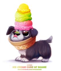  ambiguous_gender black_eyes canid canine canis cone_of_shame dessert digital_media_(artwork) digital_painting_(artwork) disney domestic_dog feral food fur grey_body grey_fur humor ice_cream licking licking_lips licking_own_lips mammal medical_instrument piper_thibodeau pixar pun sad scientific_instrument self_lick simple_background solo tongue tongue_out up_(film) visual_pun white_background 