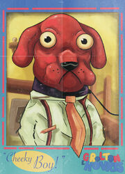  anthro canid canine canis clothed clothing collar detailed_background domestic_dog domestic_pet don&#039;t_hug_me_i&#039;m_scared floppy_ears frown hi_res hovris_(dhmis) leash leashed_collar male mammal necktie on_model pidgequill poster poster_template quote red_body shirt solo suspenders title topwear whisker_spots 