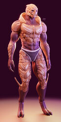  1:2 3d_(artwork) abs alien bioware bodypaint claws clothed clothing digital_media_(artwork) electronic_arts face_paint hi_res kagekave looking_at_viewer male mass_effect muscular muscular_male solo standing teeth turian underwear underwear_only verros watermark 