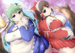  bbw belly_overhang big_belly big_breasts big_female blush chubby chubby_female embarrassed fat fat_arms fat_ass fat_female fat_fetish fat_girl fat_woman fatty kurocaze large_female obese obese_female overweight overweight_female plump pork_chop reimu_hakurei sanae_kochiya thick_thighs touhou tubby weight_gain 