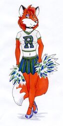  anthro bottomwear canid canine cheerleader clothing collar female fox hair mammal midriff red_hair sean_o&#039;hare skirt solo trani 