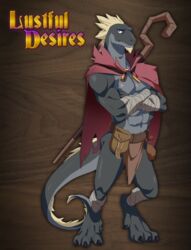  abs anthro lizard lizardfolk_(lustful_desires) lizardman lustful_desires male muscular muscular_anthro muscular_male pecs reptile scalie solo staff tail xeroth_(lustful_desires) zoroj 