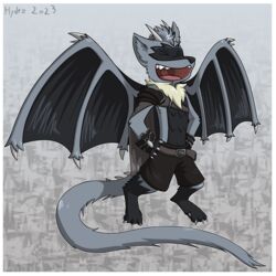  1:1 2023 absurd_res alpha_channel anthro armor black_body black_scales blue_body blue_fur border bottomwear closed_eyes clothed clothing drackal flying fur generation_4_pokemon hands_on_hips hi_res horn hybrid hydez kobold lost_in_chaos_scar male neck_tuft nintendo open_mouth pauldron pokemon pokemon_(species) riolu scales shorts shorts_only shoulder_cape squirrel_(lost_in_chaos) squirrel_(razim) tail tail_spines topless transparent_border tuft wings 