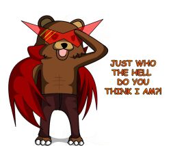  4chan cape cosplay english_text kamina_(ttgl) kamina_shades meme no_humans pedobear photoshop_(medium) tengen_toppa_gurren_lagann text_focus triangular_eyewear 