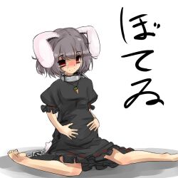  animal_ears blush bondage chains collar commentary_request empty_eyes female hakano_shinshi hands_on_own_stomach inaba_tewi jewelry leash necklace pregnant rabbit_ears rabbit_girl rabbit_tail red_eyes short_hair slave smile solo tail tears touhou translated 