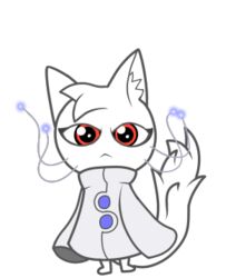  :&lt; alpha_channel blue_buttons clothed clothing domestic_cat felid feline felis female fluffy fluffy_tail gooblie_2 looking_at_viewer low_res mammal oversized_sleeves red_eyes simple_background solo tail transparent_background whiskers white_body white_clothing 