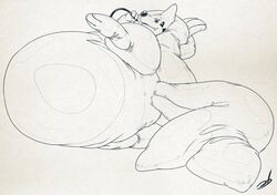  2016 2_tails absurd_res ambiguous_gender animate_inanimate anthro belly belly_markings big_belly creases feet floatzel folds generation_4_pokemon glistening glossy_body hand_behind_head hi_res holding_hose hose hose_inflation hyper inflation latex line_art lounging lying markings multi_tail nintendo null obese on_side overweight paper_background partially_open_mouth pokemon pokemon_(species) pool_toy seam_(sewing) solo stormdragonblue tail wrinkled_feet wrinkles 