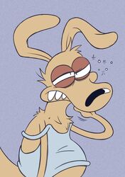  2023 8-bit-britt anthro black_eyes black_nose clothing digital_media_(artwork) fur half-closed_eyes hand_on_face hi_res macropod male mammal marsupial narrowed_eyes nickelodeon rocko&#039;s_modern_life rocko_rama shirt solo standing tail tan_body tan_ears tan_fur tan_tail tank_top teeth tired toony topwear wallaby white_clothing white_shirt white_tank_top white_topwear 