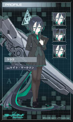  absurdly_long_hair allmind_(armored_core_6) allmind_(armored_core_6)_(cosplay) aris_(blue_archive) arm_behind_back armored_core armored_core_6 black_hair black_jacket black_pantyhose black_skirt blue_archive character_profile colored_inner_hair commentary_request cosplay earpiece expressions female full_body green_eyes green_hair green_necktie gun gun_on_back hair_between_eyes halo highres holding holding_tablet_pc jacket loafers long_hair long_hair_between_eyes looking_at_viewer multicolored_hair necktie office_lady open_clothes open_jacket pantyhose pleated_skirt polar1228 railgun shoes sidelocks skirt solo standing tablet_pc translated twitter_username two-tone_hair very_long_hair weapon weapon_on_back 