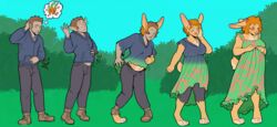  accessory anthro basic_sequence blue_eyes blush breast_growth breasts brown_body brown_fur brown_hair carrot clothed clothing colored dress ear_growth female field_background five_frame_sequence flower flower_in_hair food fur gender_transformation growth hair hair_accessory hair_growth hands_on_belly hi_res human human_to_anthro lagomorph leporid linear_sequence male mammal marzipanrose medium_breasts mtf_transformation orange_eyes orange_hair outside plant pregnant rabbit rapid_pregnancy sequence small_tail solo species_transformation surprised_expression tail tail_growth transformation transformation_sequence vegetable 