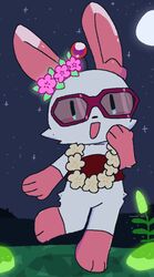  anthro feet female flower flower_necklace glowing glowing_flower lagomorph leporid lollo mammal night pink_ears pink_feet pink_hands plant rabbit remloww solo star_communicator 