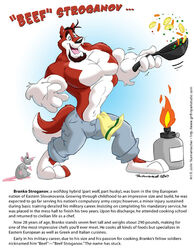  2006 2007 anthro beard beef_stroganov big_biceps big_muscles big_pecs canid canine canis cooking cooner digital_media_(artwork) domestic_dog english_text facial_hair fur hair husky hybrid male mammal muscular muscular_anthro muscular_arms muscular_male nordic_sled_dog pecs propane_tank red_body red_fur smile spitz tail text white_body white_fur wok wolf wolfdog 