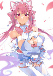  :3 arms_under_breasts bare_shoulders blue_dress blue_ribbon breasts cleavage detached_sleeves dress female flower frilled_headwear frilled_skirt frills hair_flower hair_ornament highres indie_virtual_youtuber kasumi_komo large_breasts light_blush long_hair looking_at_viewer pink_eyes pink_flower pink_garter_straps pink_hair pink_ribbon red_nails ribbon simple_background skirt solo thighhighs tsumuka_aisha twintails two-tone_dress virtual_youtuber white_background white_dress white_thighhighs 