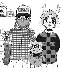  anthro athene_(genus) avian bird black_and_white burrowing_owl clothing deer deltarune female group hat headgear headwear humanoid male male/female mammal monochrome new_world_deer noelle_holiday owl owl_jolson reindeer simple_background trio true_owl undertale_(series) united_states_marine_corps unknown_artist 