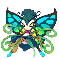  1:1 2017 2_toes animal_humanoid arthropod arthropod_humanoid big_head butterfly_humanoid cat_busters chibi cotora crossed_legs emerald_(gem) empty_eyes eyebrows eyelashes featureless_crotch featureless_hands feet female front_view full-length_portrait gem hair holding_object holding_staff humanoid insect_humanoid insect_wings insects lacy_(cat_busters) lepidopteran lepidopteran_humanoid lepidopteran_wings long_eyebrows long_eyelashes looking_at_viewer multicolored_wings nude open_mouth open_smile orb pink_gem plantigrade ponytail portrait proboscis_(anatomy) pseudo_clothing shaded short_hair simple_background sitting smile solo spread_wings staff teal_hair toes white_background wings yellow_eyes 