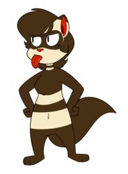  2017 3_toes alpha_channel anthro biped black_eyebrows black_eyes breasts brown_body brown_fur brown_hair brown_markings brown_stripes brown_tail chokovit_(artist) colored countershade_face countershading digital_drawing_(artwork) digital_media_(artwork) dipstick_ears domestic_ferret ear_markings eyebrow_through_hair eyebrows facial_markings featureless_breasts featureless_crotch feet female fingers fluffy fluffy_tail front_view full-length_portrait fur hair hands_on_hips head_markings hi_res looking_aside mammal markings mask_(marking) mole_(marking) mole_under_eye multicolored_ears mustelid musteline naturally_censored navel neck_markings neck_stripes nude portrait red_inner_ear red_nose red_tongue sarah_wexler simple_background solo standing striped_body striped_fur striped_neck stripes tail tan_body tan_countershading tan_markings tan_stripes toes tongue tongue_out translucent translucent_hair transparent_background true_musteline weasel 