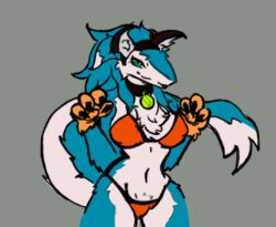  anonymous_artist anthro big_breasts bikini breasts clothing costume fake_cat_ears fake_ears female green_eyes halloween holidays kate_(morpheuskibbe) looking_at_viewer nipple_outline raised_tail sergal solo story story_in_description swimwear tail 