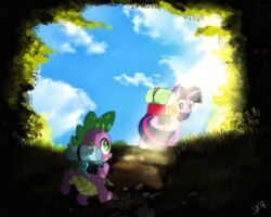  2017 alicorn anthro backpack clearing cloud container cup cutie_mark dirt dragon dsana equid equine female feral flower forest friendship_is_magic grass green_eyes group hair happy hasbro hiking horn light male mammal multicolored_hair my_little_pony mythological_creature mythological_equine mythological_scalie mythology plant pupils purple_eyes quadruped rock saddle_bag scalie sky slit_pupils smile spike_(mlp) spikes spikes_(anatomy) sunlight tail tree twilight_sparkle_(mlp) wings 