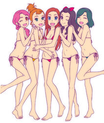  5girls :d ;d ^_^ aqua_eyes aqua_hair barefoot bikini black_hair blue_eyes blush bow breasts cameltoe chae_kyoung closed_eyes commentary_request crossed_legs feet flat_chest flat_color hair_bun hair_ornament hair_over_shoulder hairband hairbow hairclip hand_on_another&#039;s_stomach hands_on_another&#039;s_shoulders hijiri_rei hug hye_in_(pretty_rhythm) jae_eun_(pretty_rhythm) leg_lift legs lineup long_hair looking_at_viewer looking_back lowleg lowleg_bikini micro_bikini multiple_girls navel one_eye_closed open_mouth orange_hair pink_hair ponytail pretty_rhythm pretty_rhythm_dear_my_future pretty_series profile purple_eyes red_eyes red_hair shi_yoon short_hair side-tie_bikini_bottom sidelocks simple_background single_hair_bun skinny slim_legs small_breasts smile so_min_(pretty_rhythm) standing standing_on_one_leg string_bikini swept_bangs swimsuit tiptoes white_background 