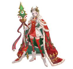  absurdres blue_eyes cape christmas diamond_print dress edelgard_von_hresvelg edelgard_von_hresvelg_(snowfall_future) fake_horns female fire_emblem fire_emblem:_three_houses fire_emblem_heroes full_body gloves green_cape hand_on_own_hip high_heels highres holding holding_polearm holding_weapon horns long_hair looking_at_viewer multicolored_clothes multicolored_dress official_alternate_costume official_art polearm red_cape red_dress red_thighhighs second-party_source simple_background smile solo teffish thighhighs weapon white_background white_dress white_footwear white_gloves white_hair 