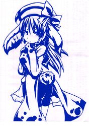  absurdres animal_ears bad_id bad_pixiv_id bakatesu_simada female harumiya_ria_(kuromiya) hat highres looking_at_viewer monochrome original rabbit_tail solo tail traditional_media 