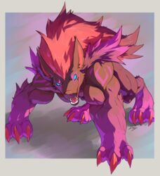  all_fours big_muscles claws diagamon generation_5_pokemon huge_muscles kit_(zoroark144) male mane muscular nintendo open_mouth pokemon pokemon_(species) solo zoroark 