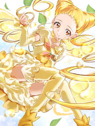  artist_name blonde_hair boots brooch choker clear_glass_(mildmild1311) commentary_request cure_lemonade dress drill_hair earrings eyelashes female food fruit happy highres jewelry kasugano_urara_(yes!_precure_5) lemon lemon_slice long_hair looking_at_viewer magical_girl precure puffy_short_sleeves puffy_sleeves short_sleeves signature smile solo thighhighs thighs twin_drills twintails twitter_username yellow_choker yellow_dress yellow_eyes yellow_footwear yellow_theme yellow_thighhighs yes!_precure_5 