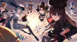  absurdres admi_(nikke) anis_(nikke) beret black_gloves black_panties blonde_hair blue_hair brown_hair counters_(nikke) drake_(nikke) eyepatch gloves goddess_of_victory:_nikke guillotine_(nikke) hat highres laplace_(nikke) looking_at_viewer looking_back matis_(nikke) maxwell_(nikke) neon_(nikke) ninney5 panties privaty_(nikke) rainbow rapi_(nikke) red_gloves short_hair skirt smile thighhighs twintails two-tone_gloves underwear white_hair 