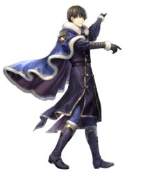  1boy asatani_tomoyo belt berkut_(fire_emblem) berkut_(soiree)_(fire_emblem) boots brown_eyes brown_hair cape coat epaulettes fire_emblem fire_emblem_echoes:_shadows_of_valentia fire_emblem_heroes full_body fur_trim gloves highres male_focus official_art solo transparent_background 