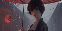  asian_clothes ghostblade jade umbrella wlop 