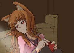  animal_ears apple horo long_hair orange_hair red_eyes spice_and_wolf wolfgirl 