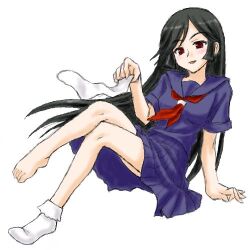  black_hair footwear hattori_kanai kaibutsu_oujo kamura_reiri lowres oekaki sailor_fuku school_uniform serafuku socks vampire 