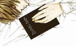  bed bed_sheet book brown_hair closed_eyes death_note lowres sheets sleeping yagami_light 