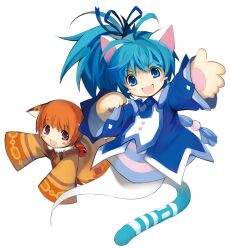  animal_ears blue_eyes blue_hair blush cat_ears cat_tail emil_chronicle_online ghost hair_ribbon hair_ribbons open_mouth orange_hair ponytail purple_eyes ribbon striped tail violet_eyes 