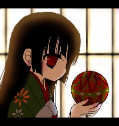  ball black_hair dew_drop enma_ai hell_girl japanese_clothes jigoku_shoujo kimono lowres oekaki red_eyes water_drop 