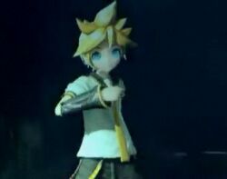  1boy 3d animated animated animated blonde_hair blue_eyes boy comedy concert detached_sleeves funny gesture hand_gesture headphones headset humor kagamine_len lowres male male_focus motion_blur necktie singing spiked_hair vocaloid 