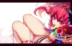  bad_id bad_pixiv_id breasts eating female food hairband htm_(gixig) legs letterboxed medium_breasts pink_hair pointy_ears ragnarok_online red_eyes solo sorcerer_(ragnarok_online) 