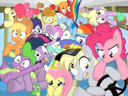  absolutely_everyone alligator alligatorid angel_(mlp) anthro apple apple_bloom_(mlp) applejack_(mlp) big_macintosh_(mlp) blue_body blue_feathers blue_fur bonbon_(mlp) carrot_top_(mlp) clothing crocodilian cupcake derpy_hooves dinky_hooves_(mlp) domestic_pet dragon driving earth_pony equid equine feathered_wings feathers female feral fluttershy_(mlp) food friendship_is_magic fruit fur group gummy_(mlp) hair hasbro hat headgear headwear horn horse lagomorph large_group leporid lyra_heartstrings_(mlp) male mammal muffin multicolored_hair my_little_pony mythological_creature mythological_equine mythological_scalie mythology pegasus pink_body pink_fur pinkie_pie_(mlp) plant pony purple_hair rabbit rainbow_dash_(mlp) rainbow_hair rarity_(mlp) reptile scalie shutterflye spike_(mlp) sweetie_belle_(mlp) tail twilight_sparkle_(mlp) two_tone_hair unicorn wings young young_anthro 