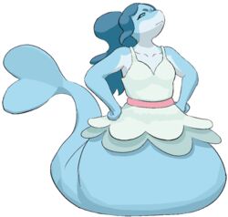  aliasing alpha_channel anthro big_tail blue_body blue_eyes blue_hair blue_sclera blue_skin bottomless brand_new_animal breasts cetacean chin_up clothed clothing digital_media_(artwork) dolphin dress female front_view frown hair hands_on_hips huge_hips huge_tail looking_at_viewer looking_down mammal marine multicolored_body nina_flip oceanic_dolphin ponytail remola solo studio_trigger tail thick_tail toothed_whale two_tone_body white_body white_skin wide_hips 