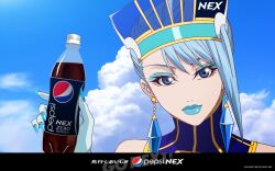  artist_request blue_eyes blue_hair blue_rose bottle cloud cyan_hair drink earrings eyelashes eyeshadow female female jewelry lips lipstick long_hair looking_at_viewer makeup official_art pepsi product_placement sky solo straight_hair tiger_&amp;_bunny wallpaper 