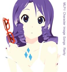  album_cover_redraw bare_shoulders curly_hair cutie_mark derivative_work diamond_(shape) dress female glasses heart holding holding_removed_eyewear k-on! long_hair manabe_nodoka md5_mismatch miraclenight my_little_pony my_little_pony:_friendship_is_magic personification purple_eyes purple_hair rarity_(my_little_pony) red-framed_eyewear resolution_mismatch solo source_larger strap_slip tattoo unworn_eyewear 