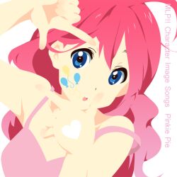  album_cover_redraw balloon bare_shoulders blue_eyes cutie_mark derivative_work female finger_frame heart hirasawa_yui k-on! long_hair miraclenight my_little_pony my_little_pony:_friendship_is_magic personification photoshop_(medium) pink_hair pinkie_pie_(mlp) solo strap_slip 