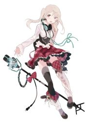  acquire ahoge akiba&#039;s_trip asymmetrical_clothes asymmetrical_clothing belt blonde_hair blush boots bow corset frills hat headphones kitada_mana long_hair microphone pigeon-toed plug red_eyes ribbon single_thighhigh skirt suspenders tanu thighhighs twintails zettai_ryouiki 