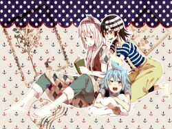  3girls bad_id bad_pixiv_id black_star blue_hair death_the_kid genderswap_(mtf) mekkichi multiple_girls pants red_eyes ribbon rule_63 soul_eater soul_evans 