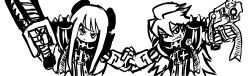  2_girls bolter chainsword invader_(artist) monochrome panty_&amp;_stocking_with_garterbelt panty_(character) sisters_of_battle stocking_(character) warhammer_40k 